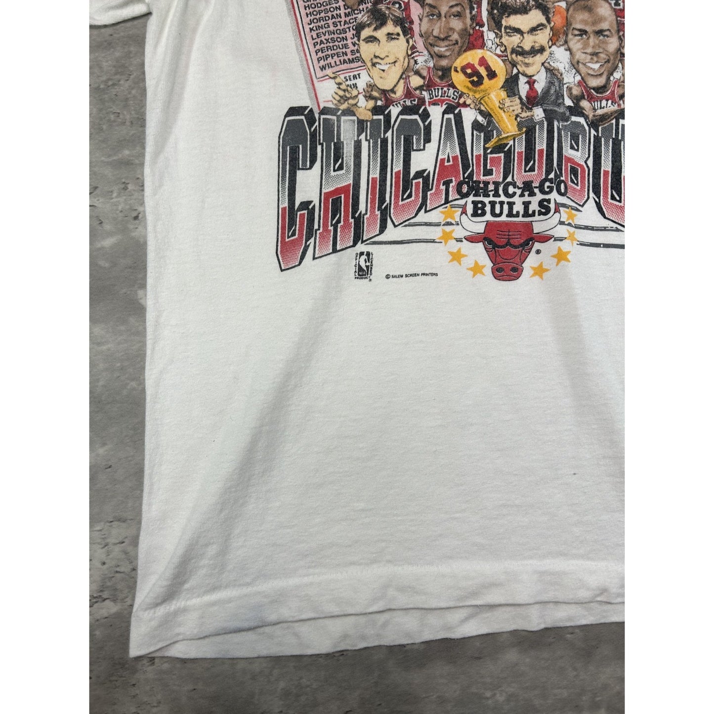 Vintage 1991 Chicago Bulls NBA World Champs Caricature Graphic T-Shirt Sz Medium
