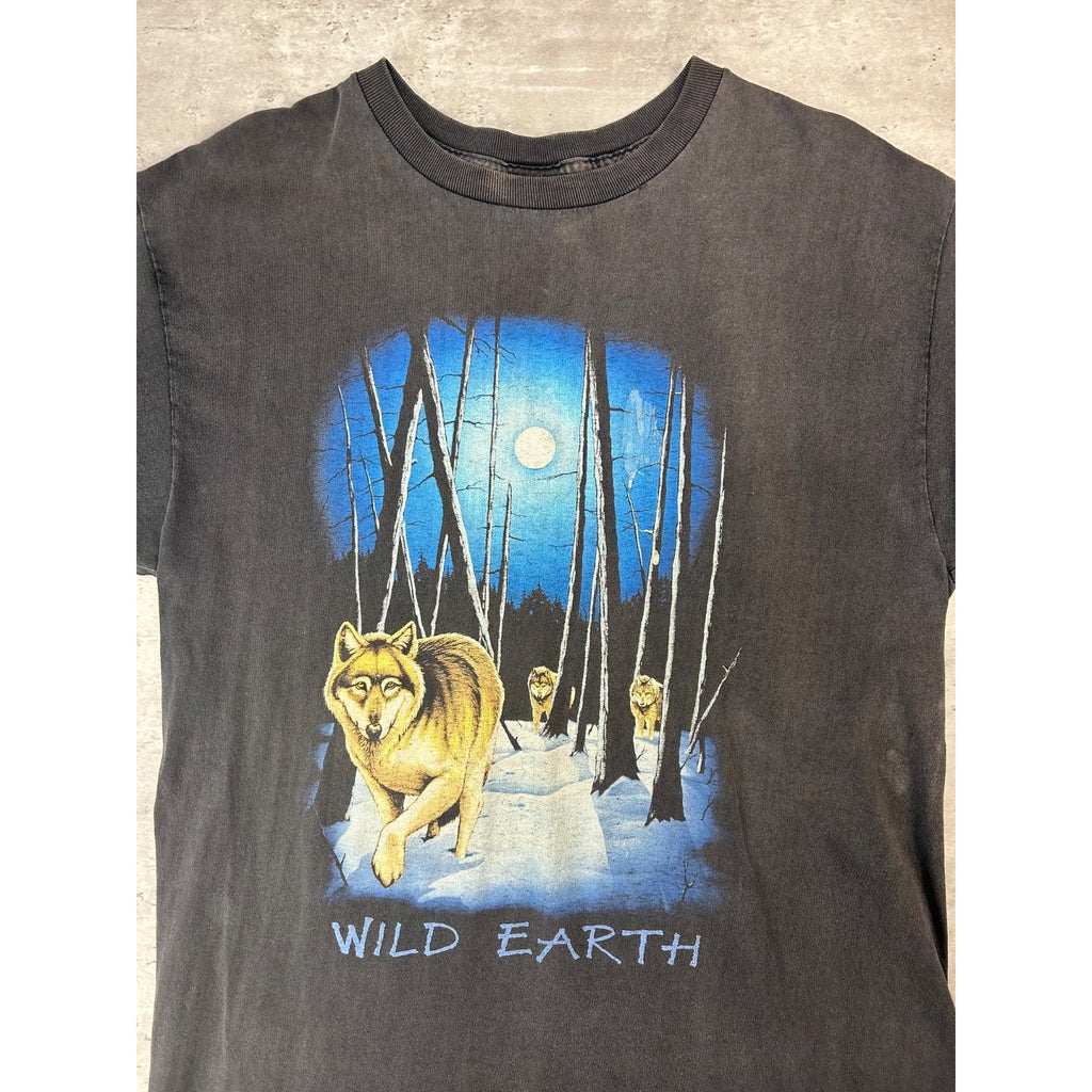 Vintage 90s Wild Earth Wolf Animal Nature Graphic T-Shirt Size Large