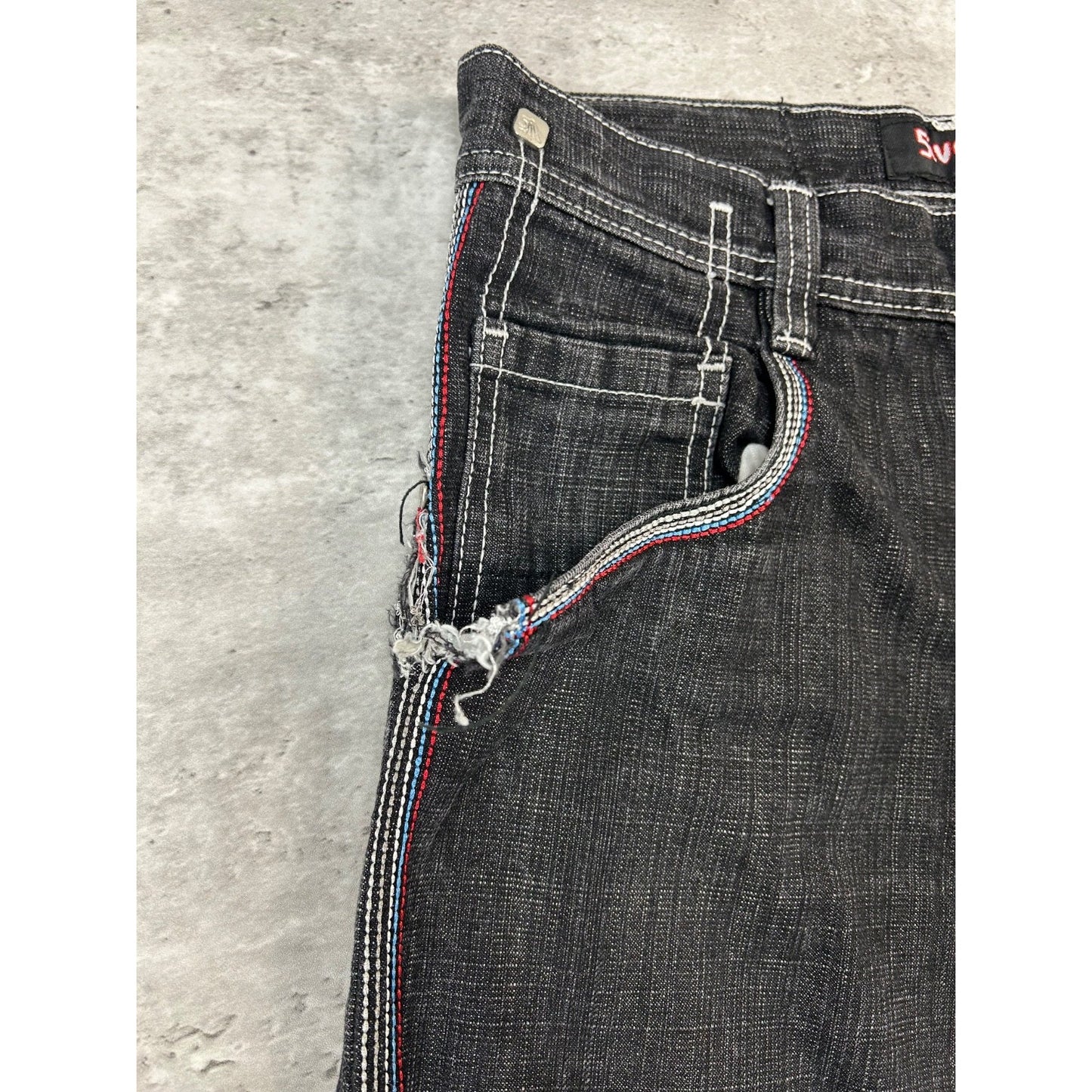 Vintage Y2K 5ive Jungle Black Wash Denim Embroidered Pocket Pants Size 33