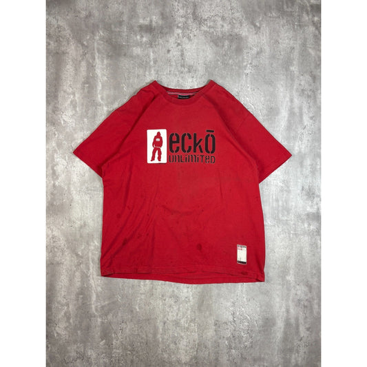 Vintage Y2K Ecko Unlimited Mindlab Spellout Graphic T-Shirt Size XL Red