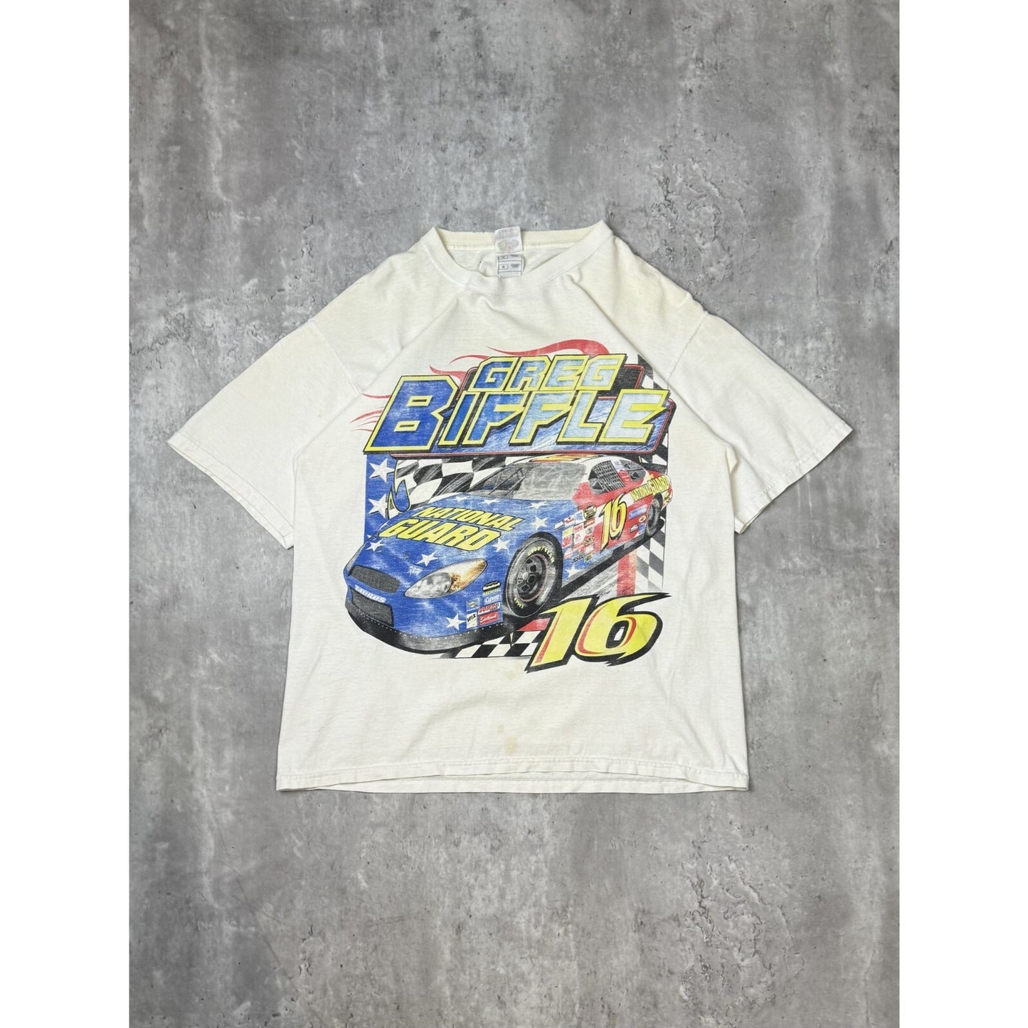 Vintage Greg Biffle #16 Colours Of Speed Nascar Racing T-Shirt Size Large White