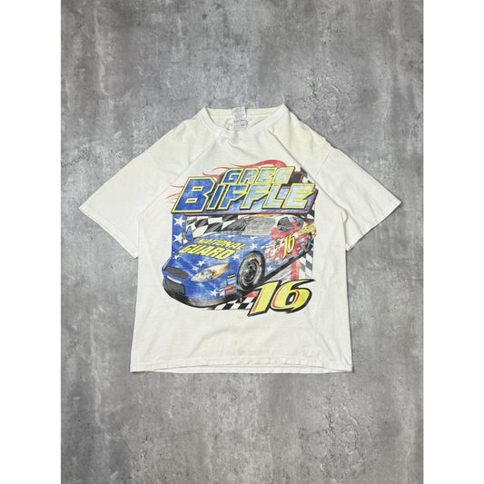 Vintage Greg Biffle #16 Colours Of Speed Nascar Racing T-Shirt Size Large White