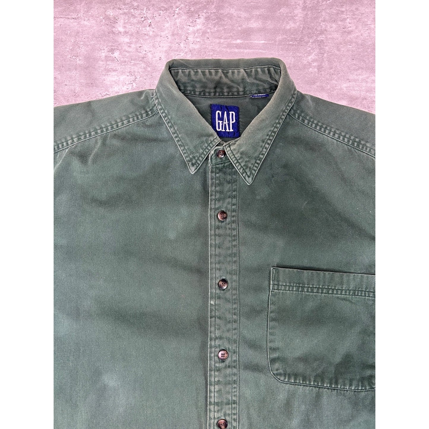 Vintage 90s Gap Single Pocket Long Sleeve Button Up Shirt Size XL Green