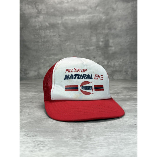 Vintage 1980s Pioneer Fill'er Up Natural Gas Graphic Trucker Snapback Hat OSFA