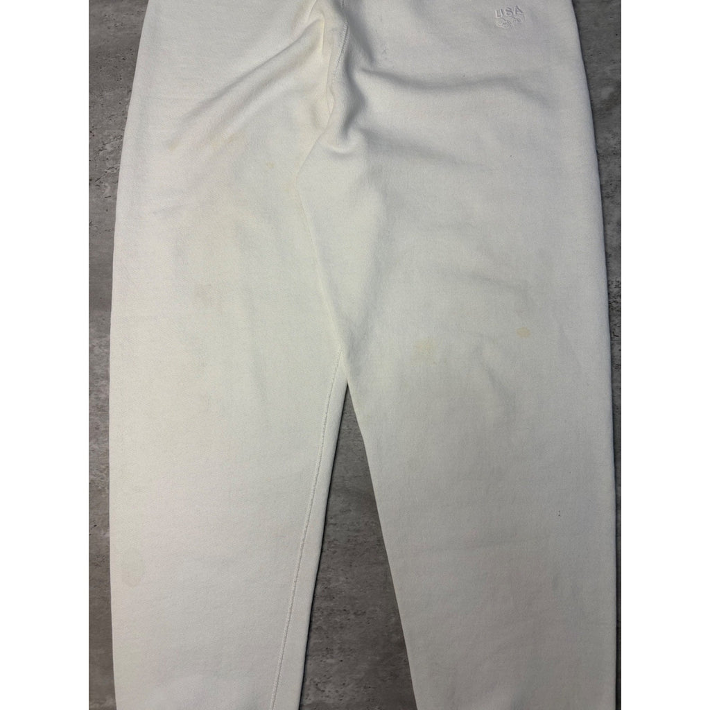 Vintage 90s USA Olympics Tonal Embroidered Logo White Sweat Pants Size Medium