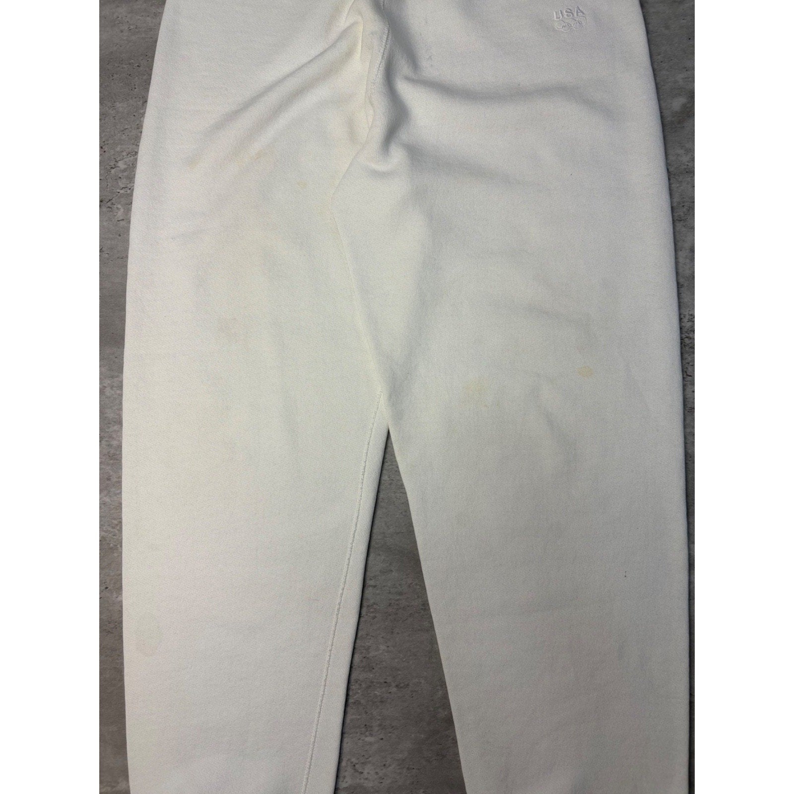 Vintage 90s USA Olympics Tonal Embroidered Logo White Sweat Pants Size Medium