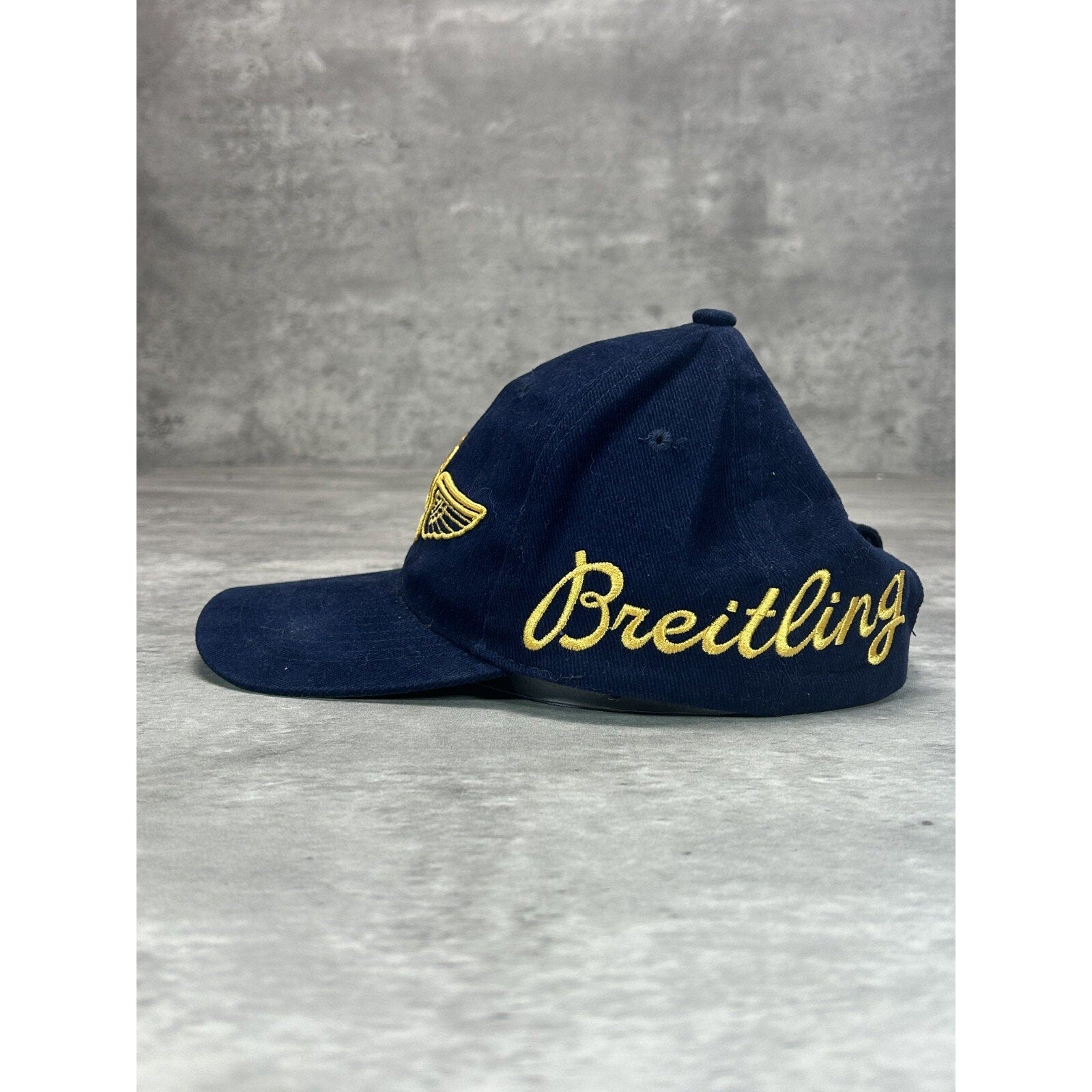 Vintage Breitling Watches Embroidered Logo Spellout Snapback Hat OSFA Blue
