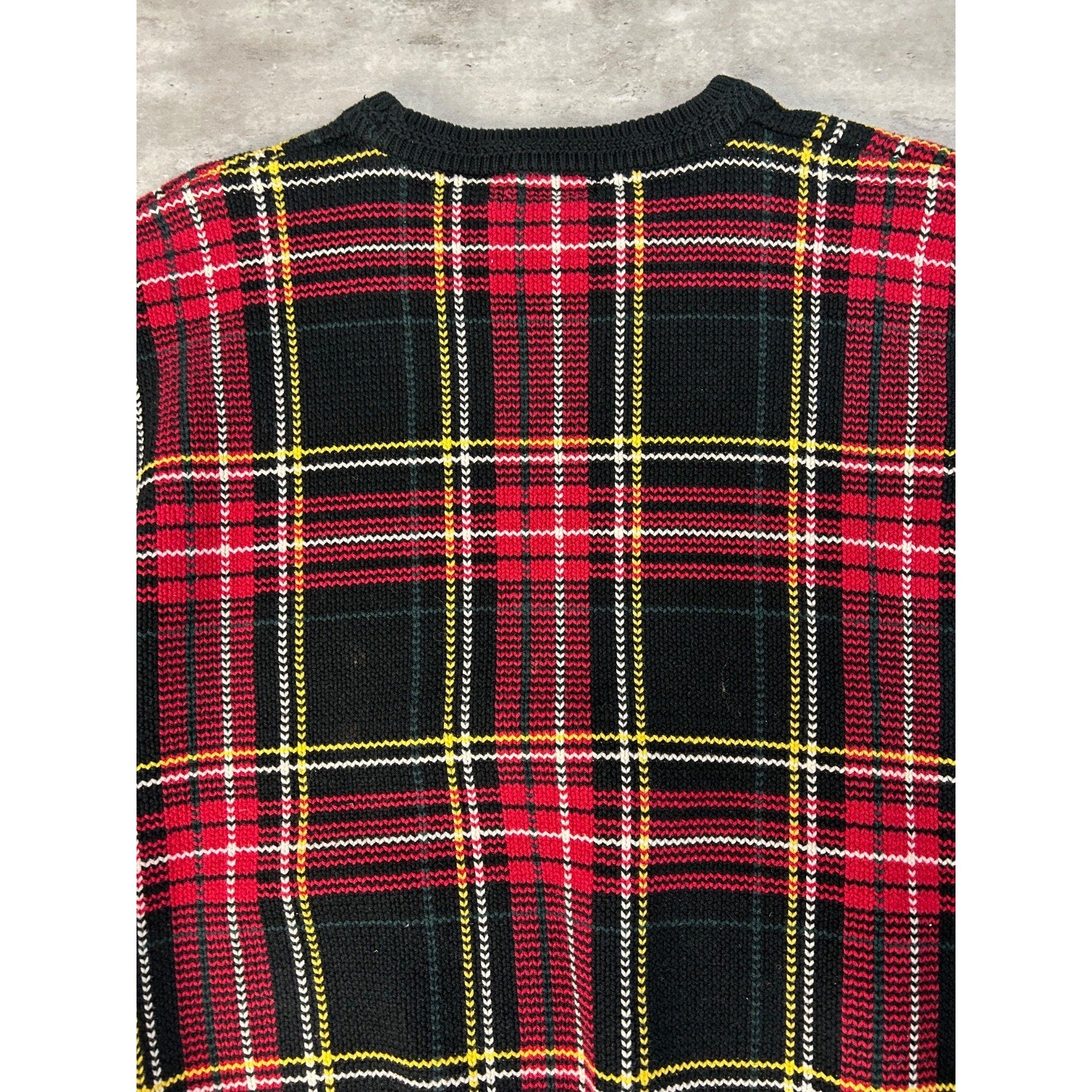 Vintage 90s Plaid Print Pullover Ribbed Knit Sweater Size Large