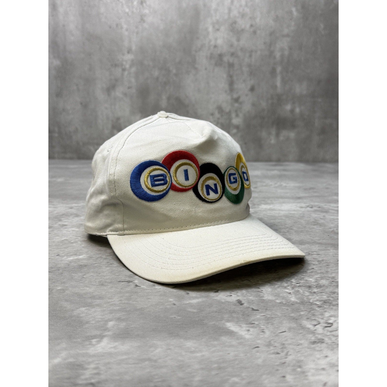 Vintage 90s Bingo Embroidered Spellout White Snapback Hat OSFA