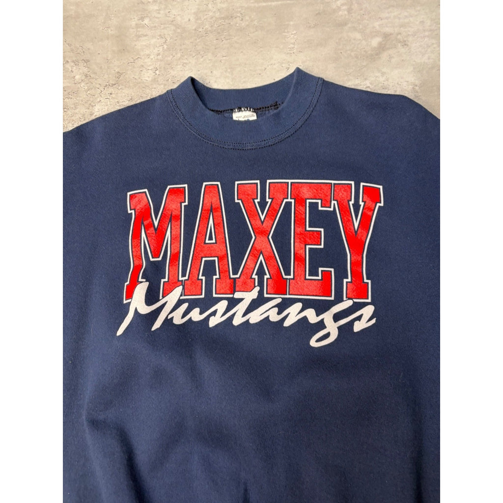 Vintage 90s Maxey Mustangs Collegiate Spellout Graphic Sweatshirt Size Large