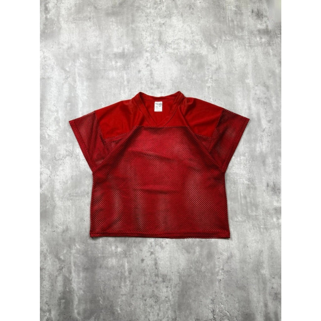 Vintage 90s Loose Blank Mesh Red Football Warm Up Jersey Size Medium