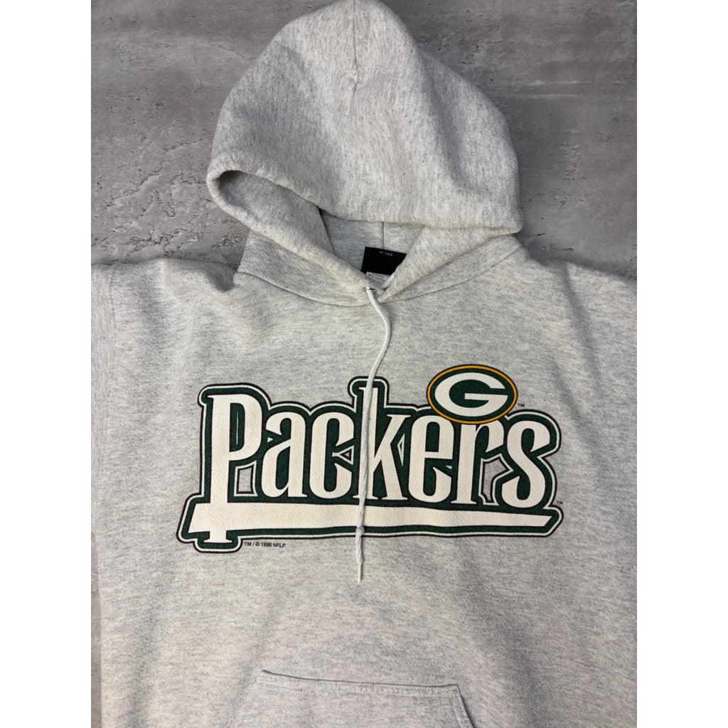 Vintage 1996 Green Bay Packers NFL Big Spellout Hooded Sweatshirt Size Medium