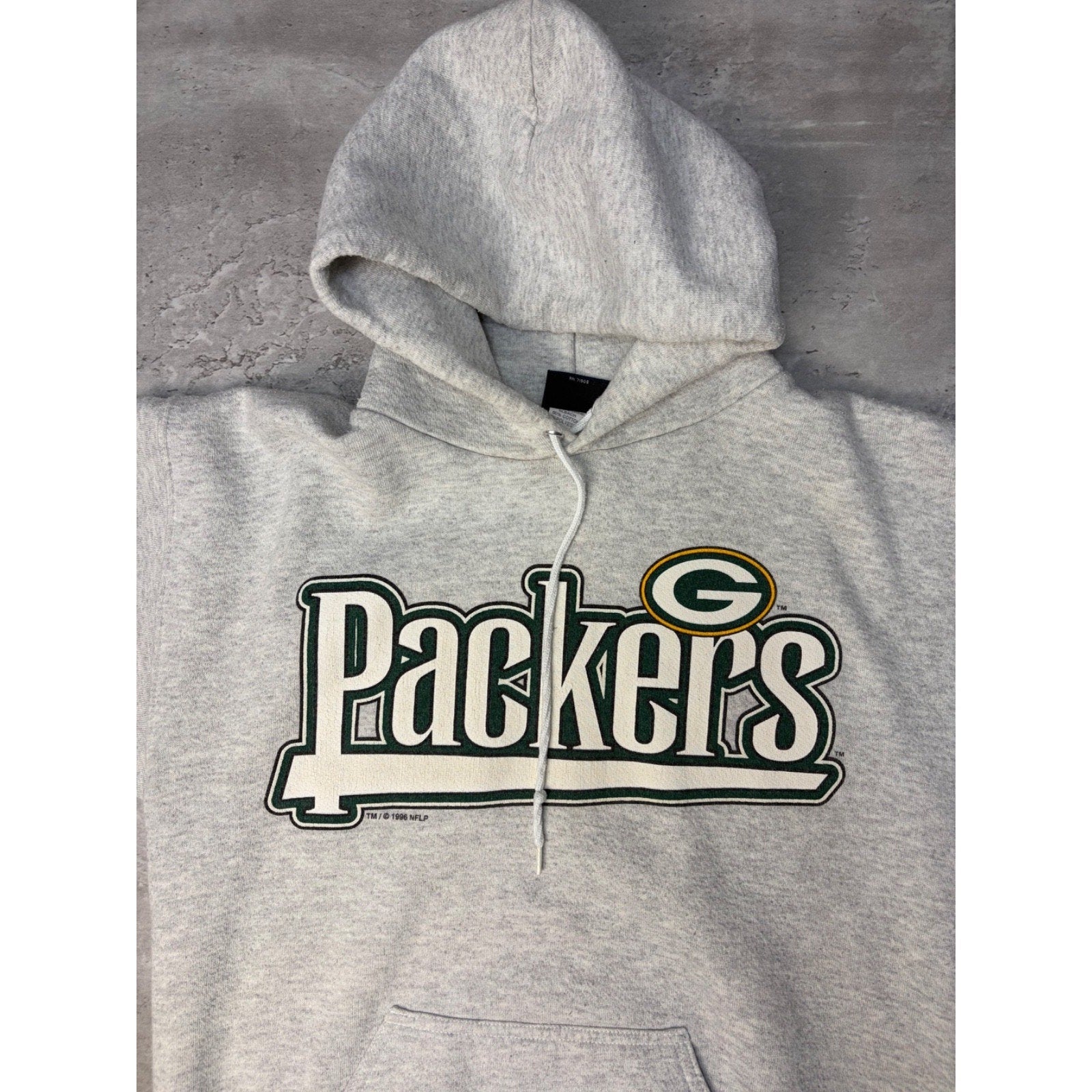 Vintage 1996 Green Bay Packers NFL Big Spellout Hooded Sweatshirt Size Medium