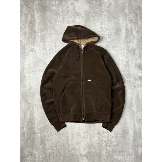 Vintage 1980s Carhartt Velour Full Zip Workwear Hooded Sweatshirt Size Medium