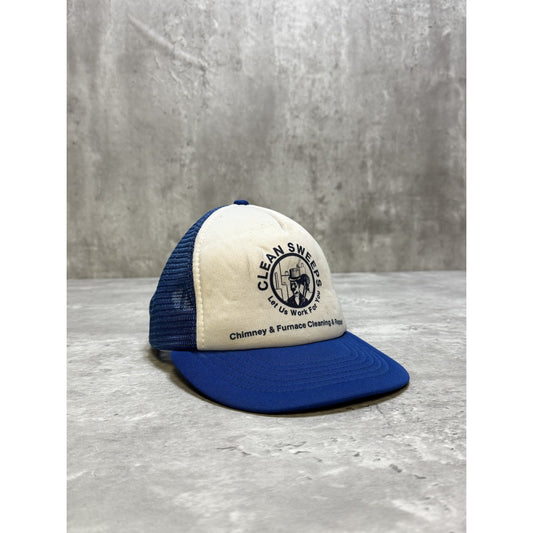 Vintage 90s Clean Sweep Chimney Cleaning Graphic Trucker Snapback Hat OSFA