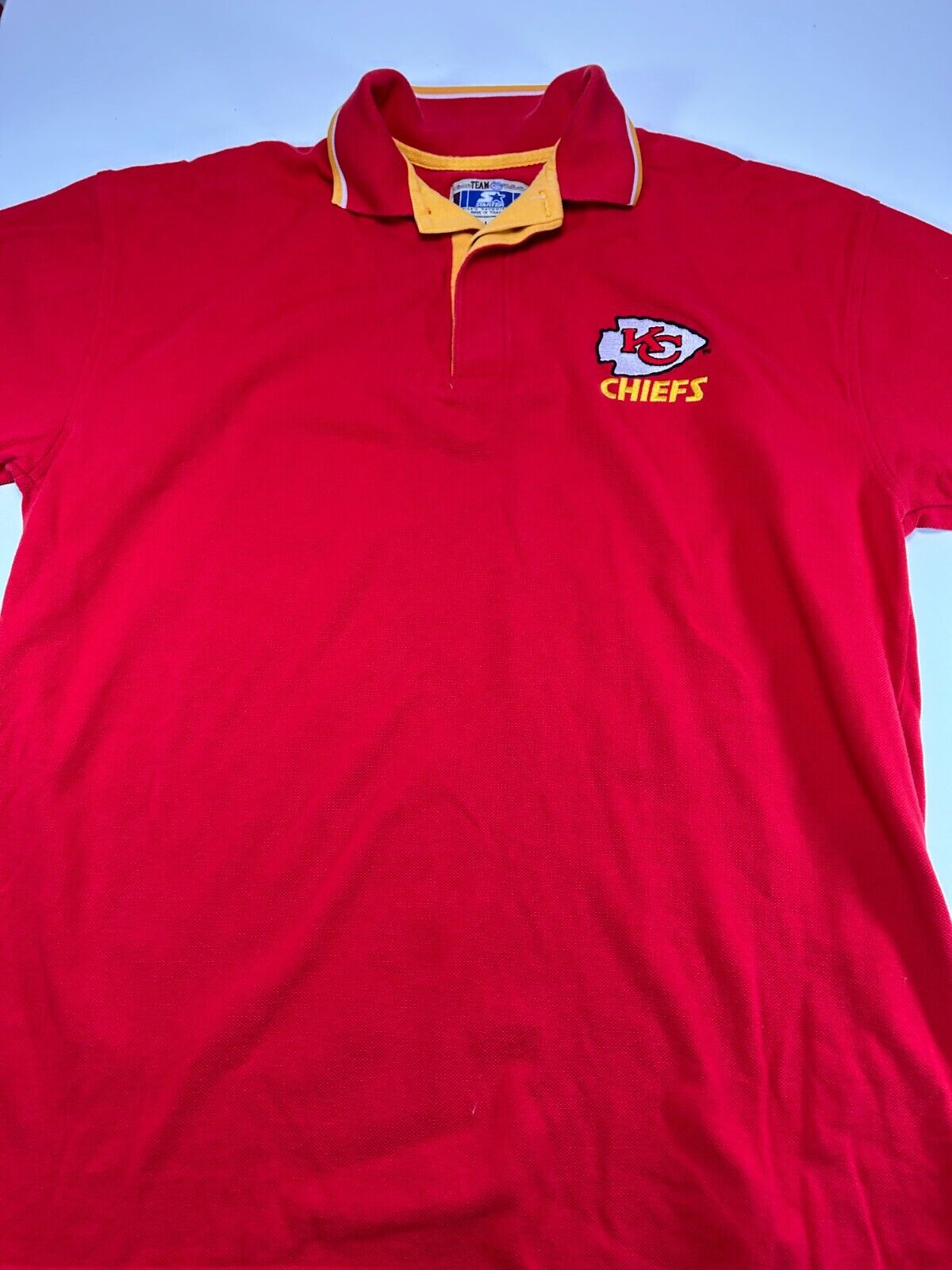 Vintage 90s Kansas City Chiefs NFL Starter Polo Button Up Shirt Size Large Red