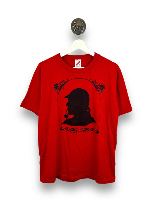 Vintage 80s/90s Sherlock Holmes Silhouette Graphic T-Shirt Size Large Red