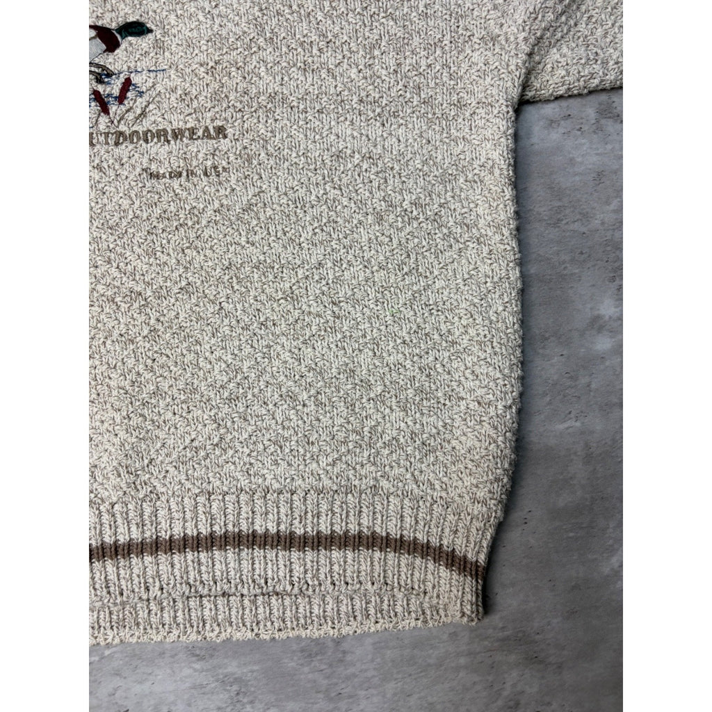Vintage 90s St. Johns Bay Embroidered Mallard Spellout Knit Sweater Size Large