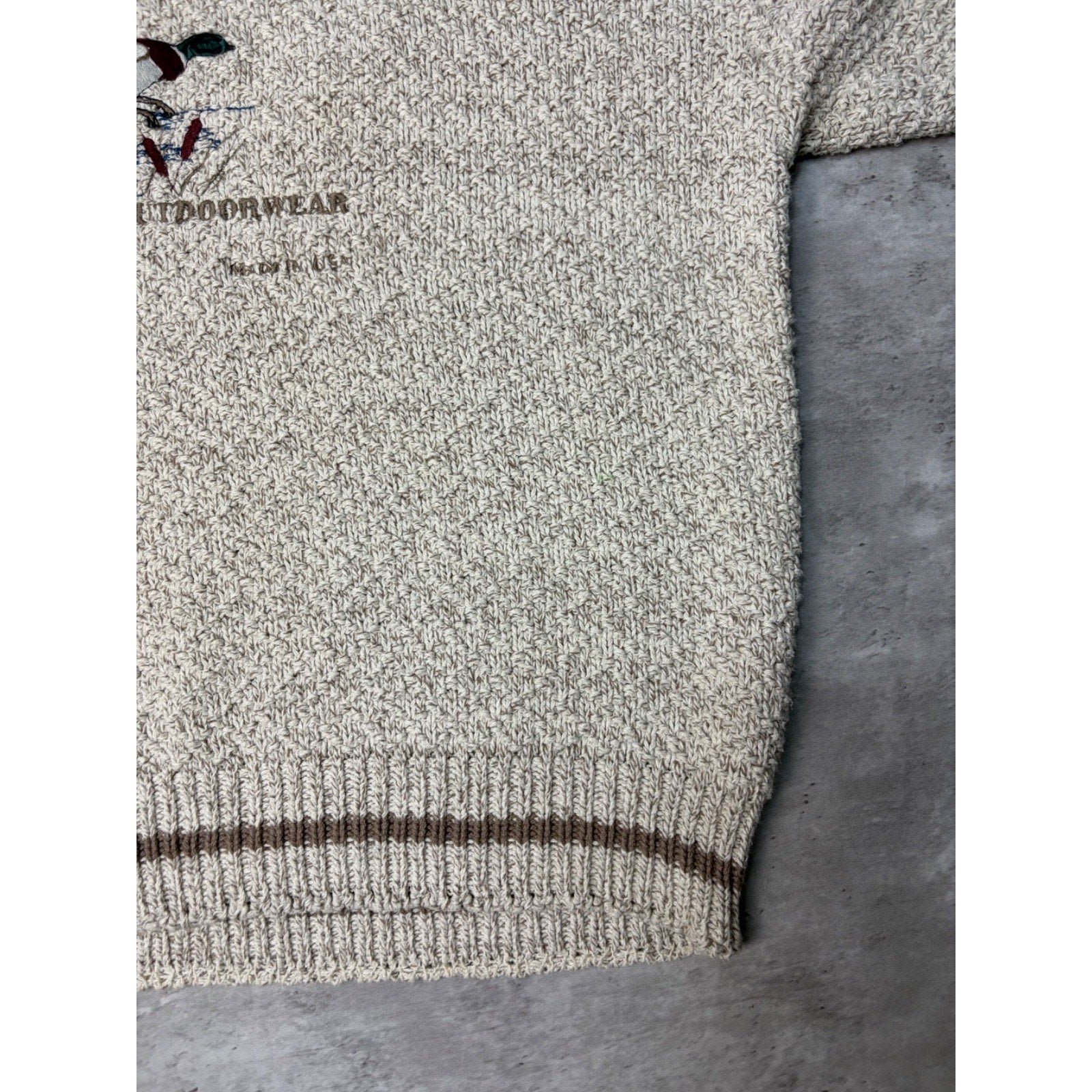 Vintage 90s St. Johns Bay Embroidered Mallard Spellout Knit Sweater Size Large