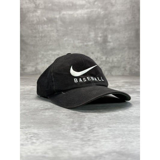 Vintage 90s Nike Baseball Embroidered Swoosh Spellout Snapback Hat OSFA Black