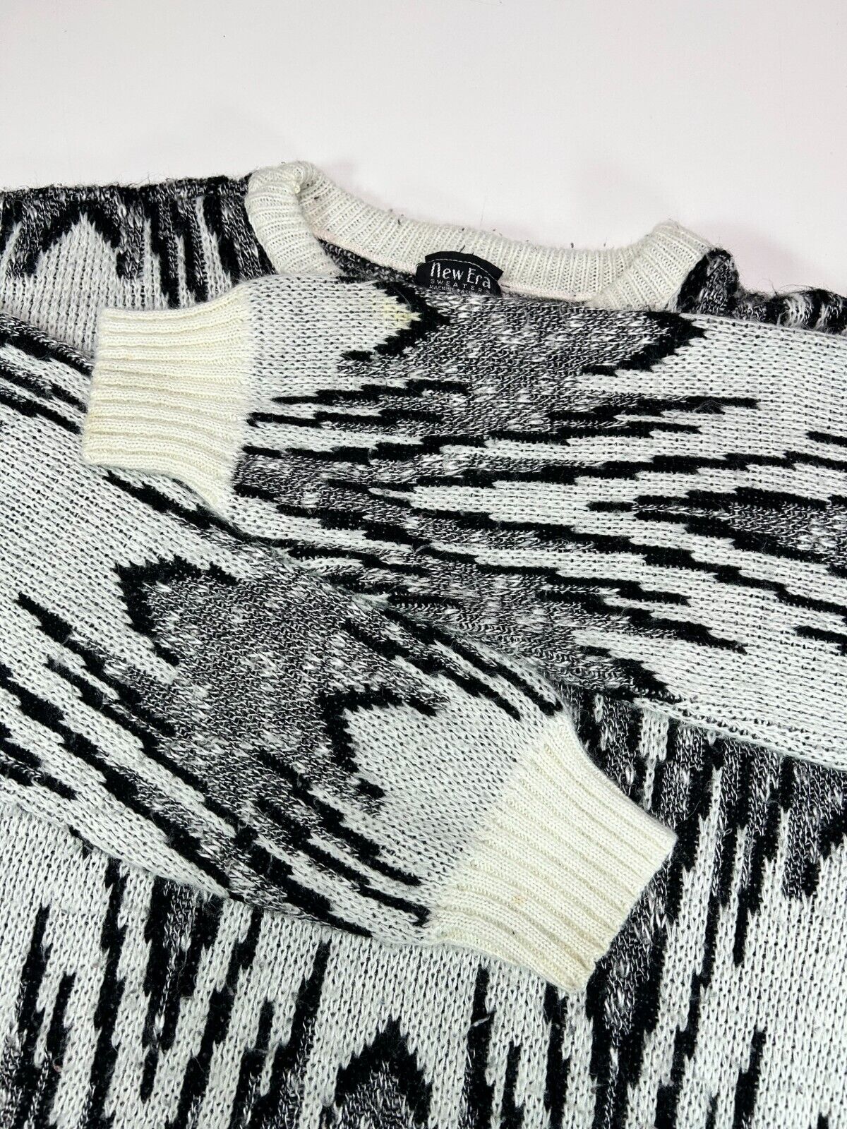 Vintage 90s New Era Sweaters Abstract Print Ribbed Knit Sweater Size Large