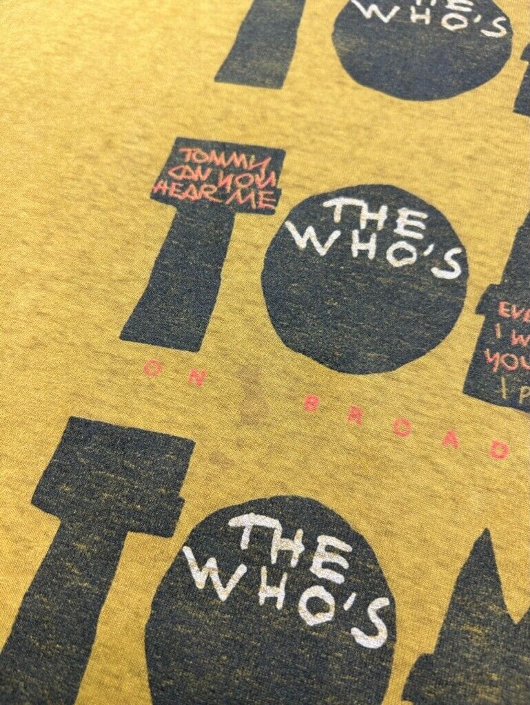 Vintage 1992 The Who On Broadway Music Graphic T-Shirt Size XL Yellow 90s