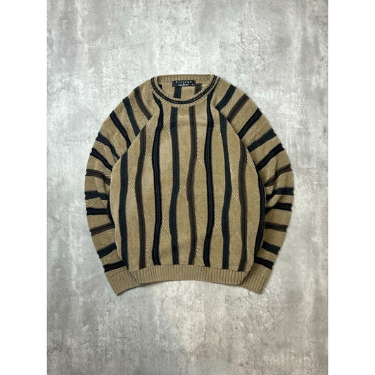 Vintage Protege Abstract Striped Earth Tones Pullover Ribbed Sweater Size Large