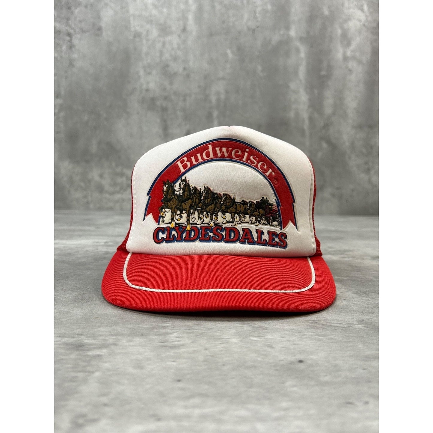 Vintage 80s Budwieser Clydesdales Beer Promo Graphic Trucker Snapback Hat OSFA