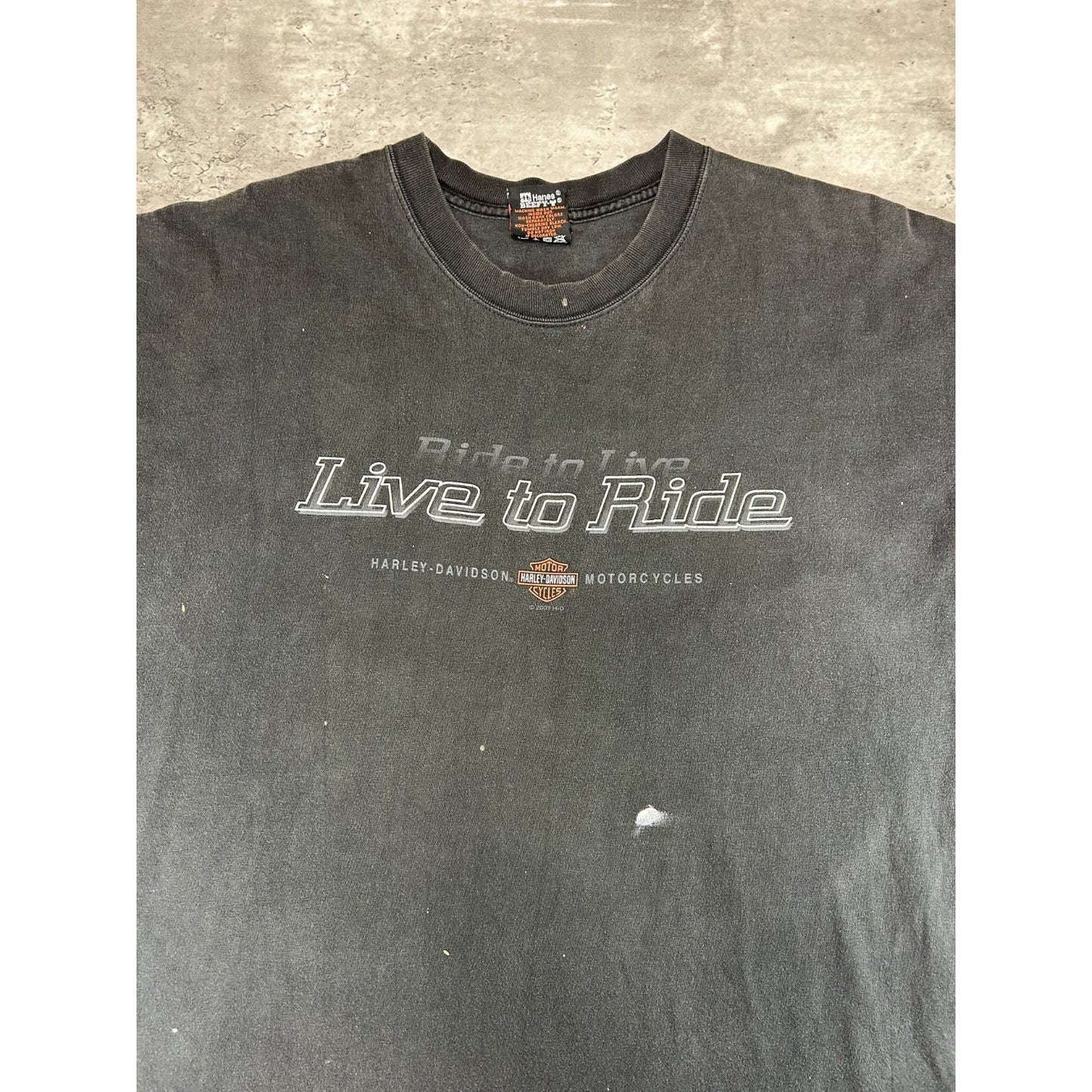 Vintage 2001 Harley Daivdson Live To Ride Spellout Graphic T-Shirt Size XL