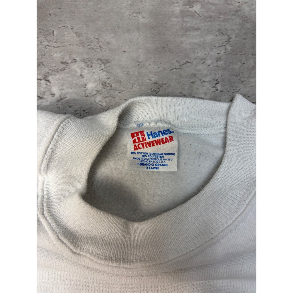 Vintage 90s Hanes Blank White Pullover Crewneck Sweatshirt Size XL
