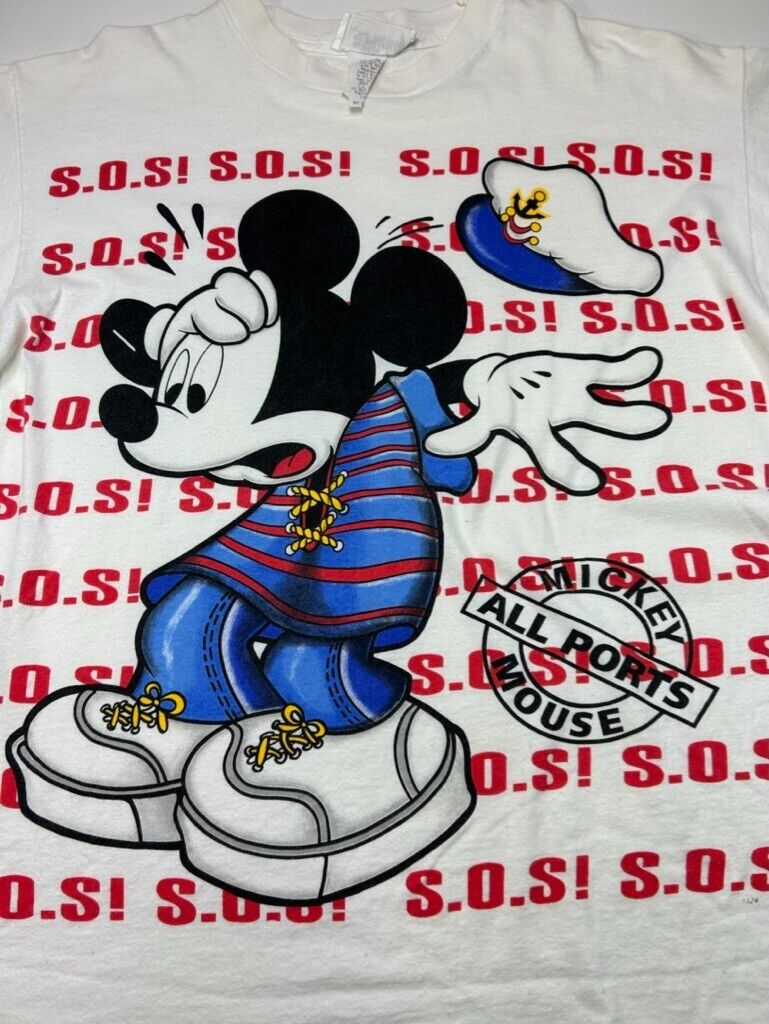 Vintage 90s Mickey Mouse Sailor SOS Disney Big Graphic T-Shirt Size XL White