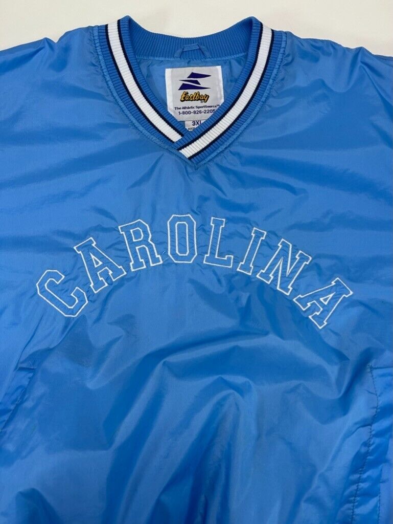 Vintage 90s UNC Tarheels NCAA Arc Spell Out Nylon Pull Over Jacket Size 3XL Blue