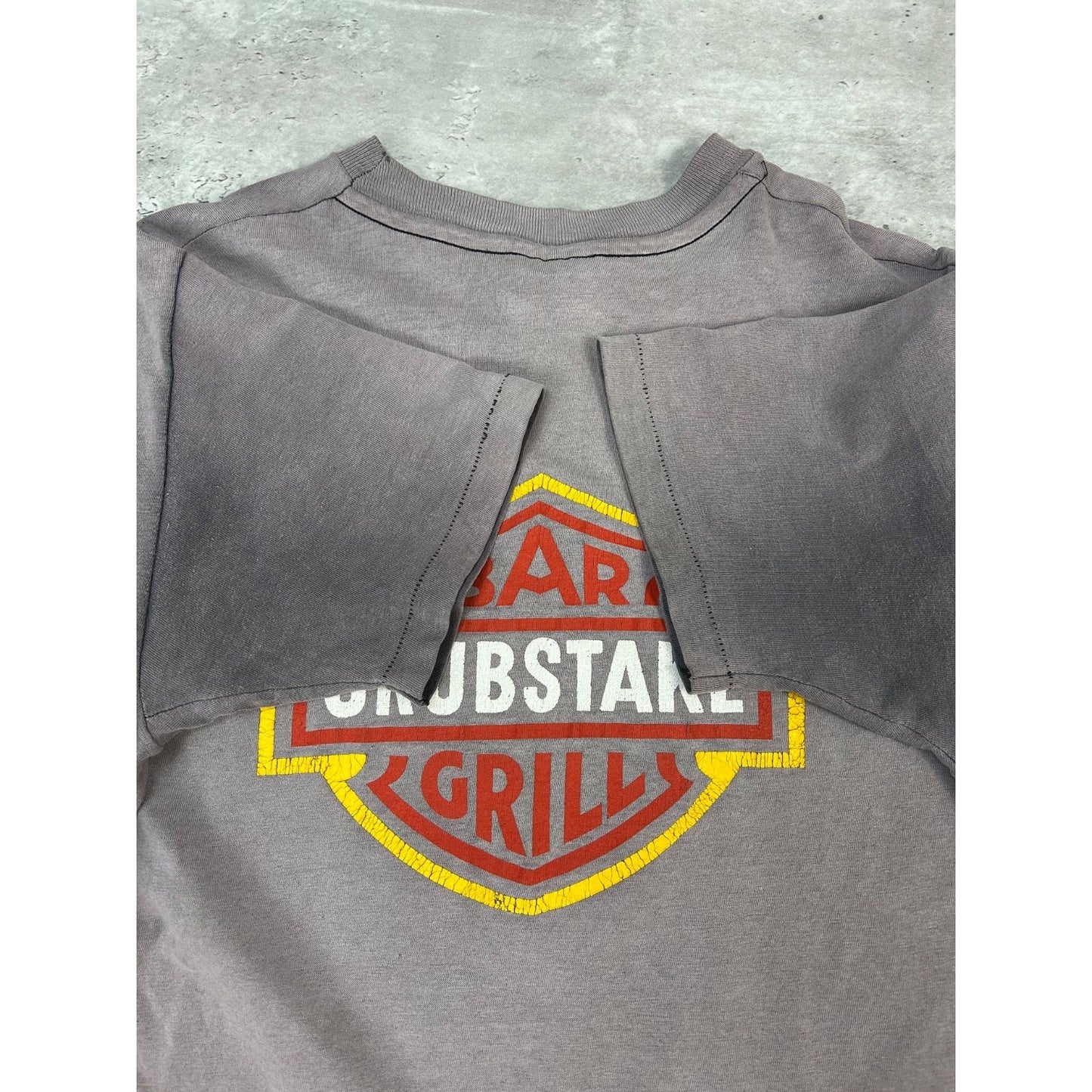 Vintage 90s Grubstake Bar & Grill Harley Parody Graphic T-Shirt Size Large Black