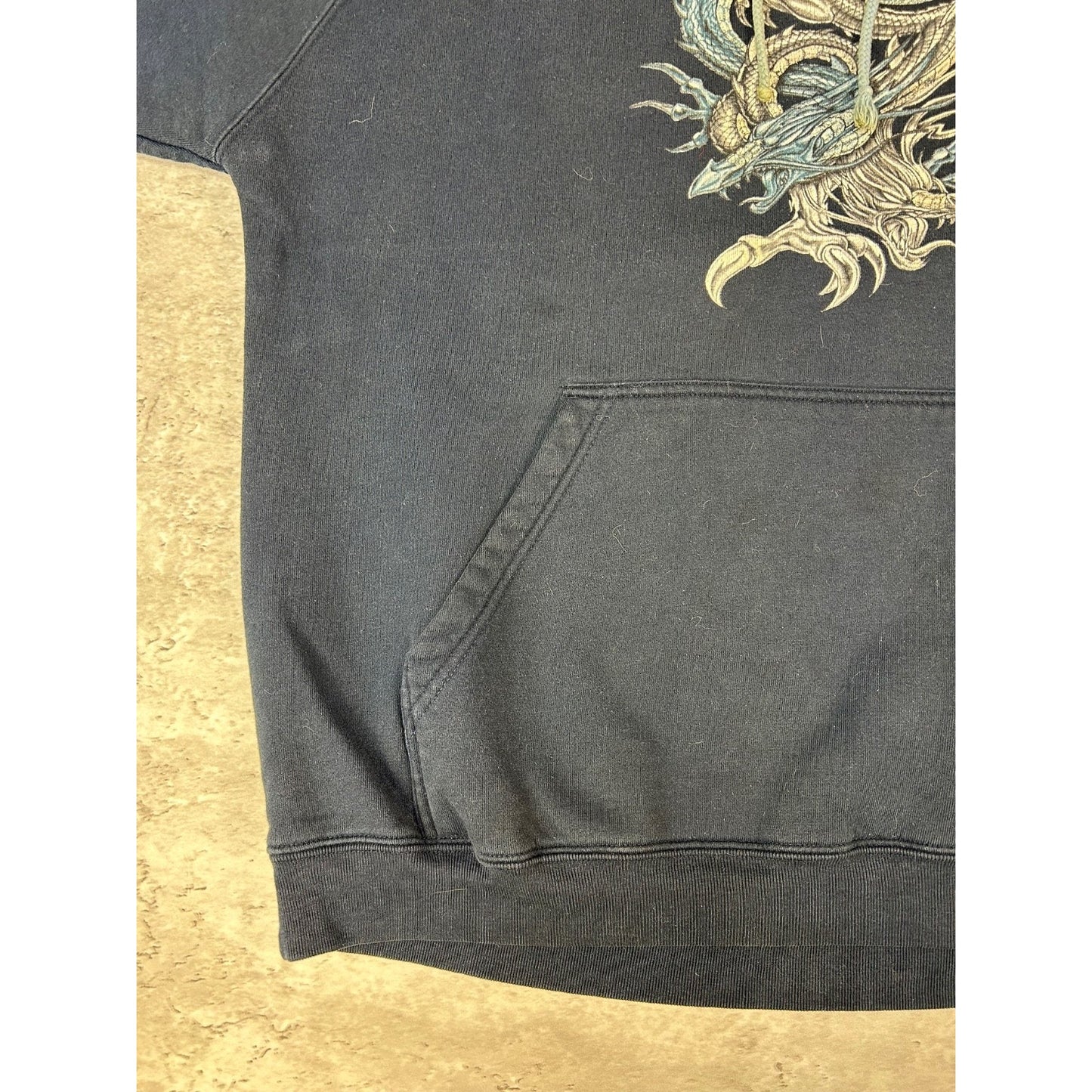 Vintage Y2K Dragon Graphic Pullover Hooded Sweatshirt Size Medium Blue