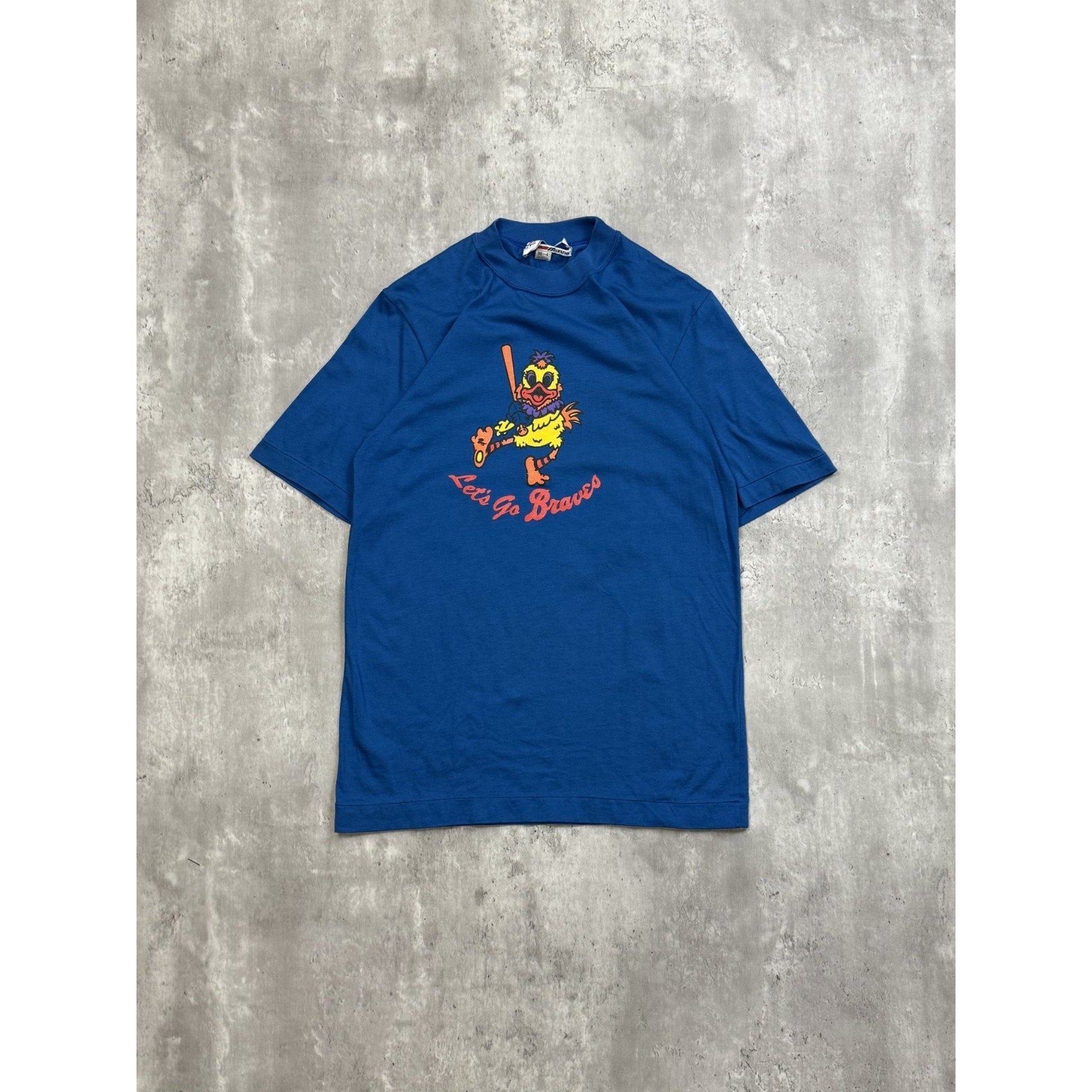 Vintage 80s Lets Go Braves Chicken Mascot Graphic Mizuno T-Shirt Size Medium