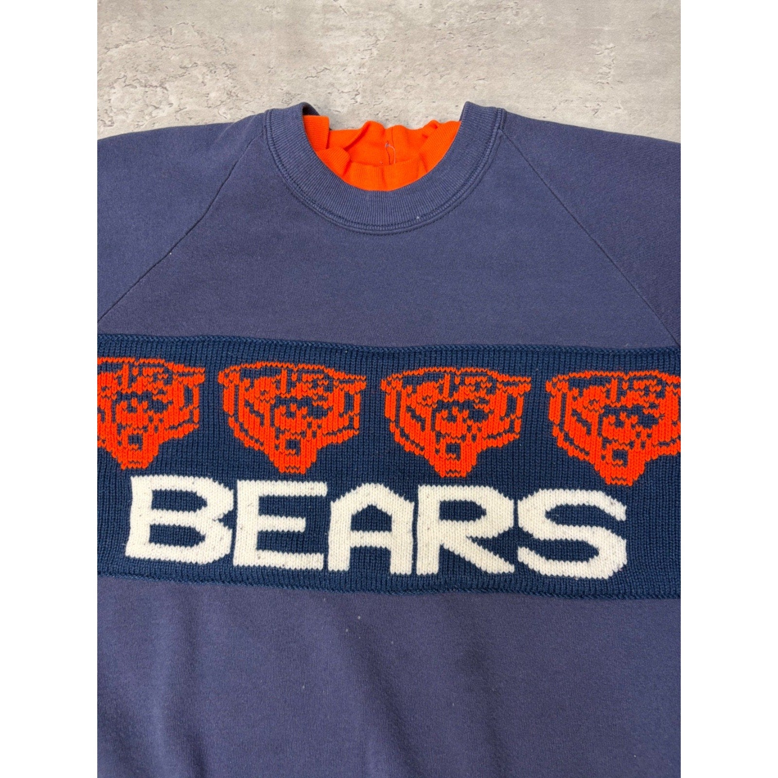 Vintage 80s Chicago Bears NFL Knit Spellout Graphic Football Sweatshirt Size XL