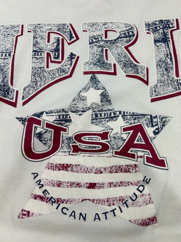 Vintage 90s America Big Spell Out Graphic Crewneck Sweatshirt Size XL White