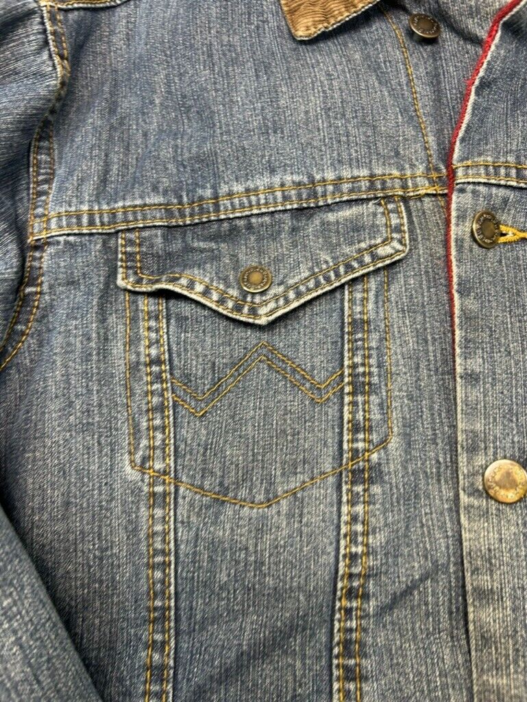 Vintage Wrangler Western Wear Dark Wash Denim Trucker Jacket Size Small Blue