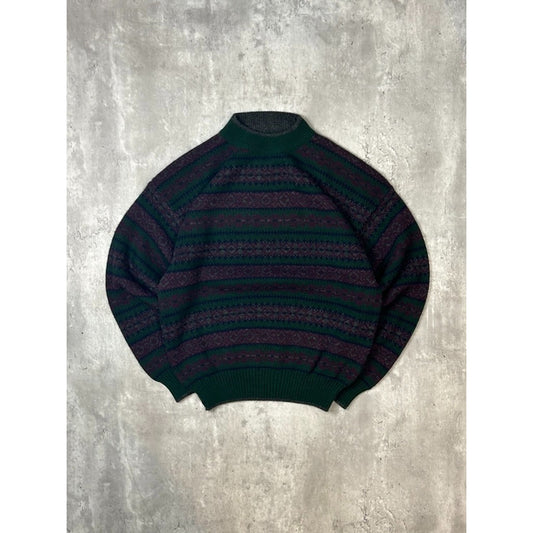 Vintage 90s Abstract Striped Pullover Ribbed Knit Sweater Size Medium