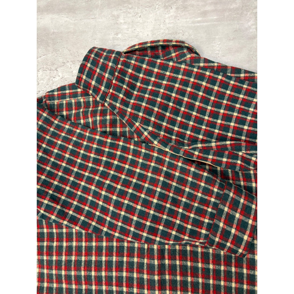 Vintage 1950s Buckskein 1005 Wool Plaid Print Full Zip Flannel Shirt Size Large