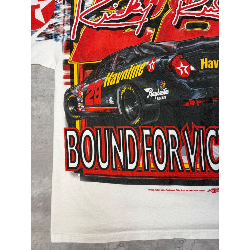 Vintage 90s Ernie Irvan #28 Back In Front All Over Print Nascar T-Shirt Sz Large