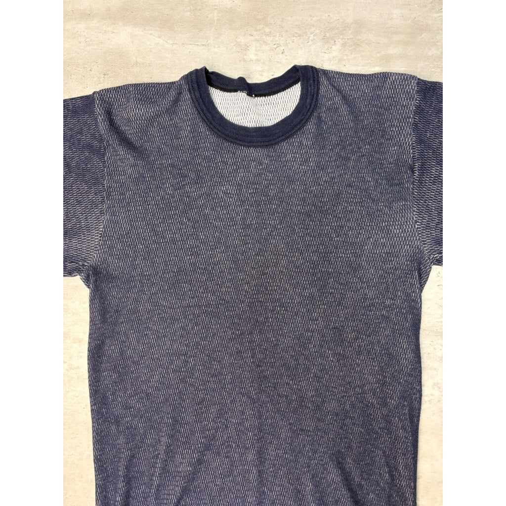 Vintage Blank Blue Thermal Waffle Print Long Sleeve T-Shirt Size Large