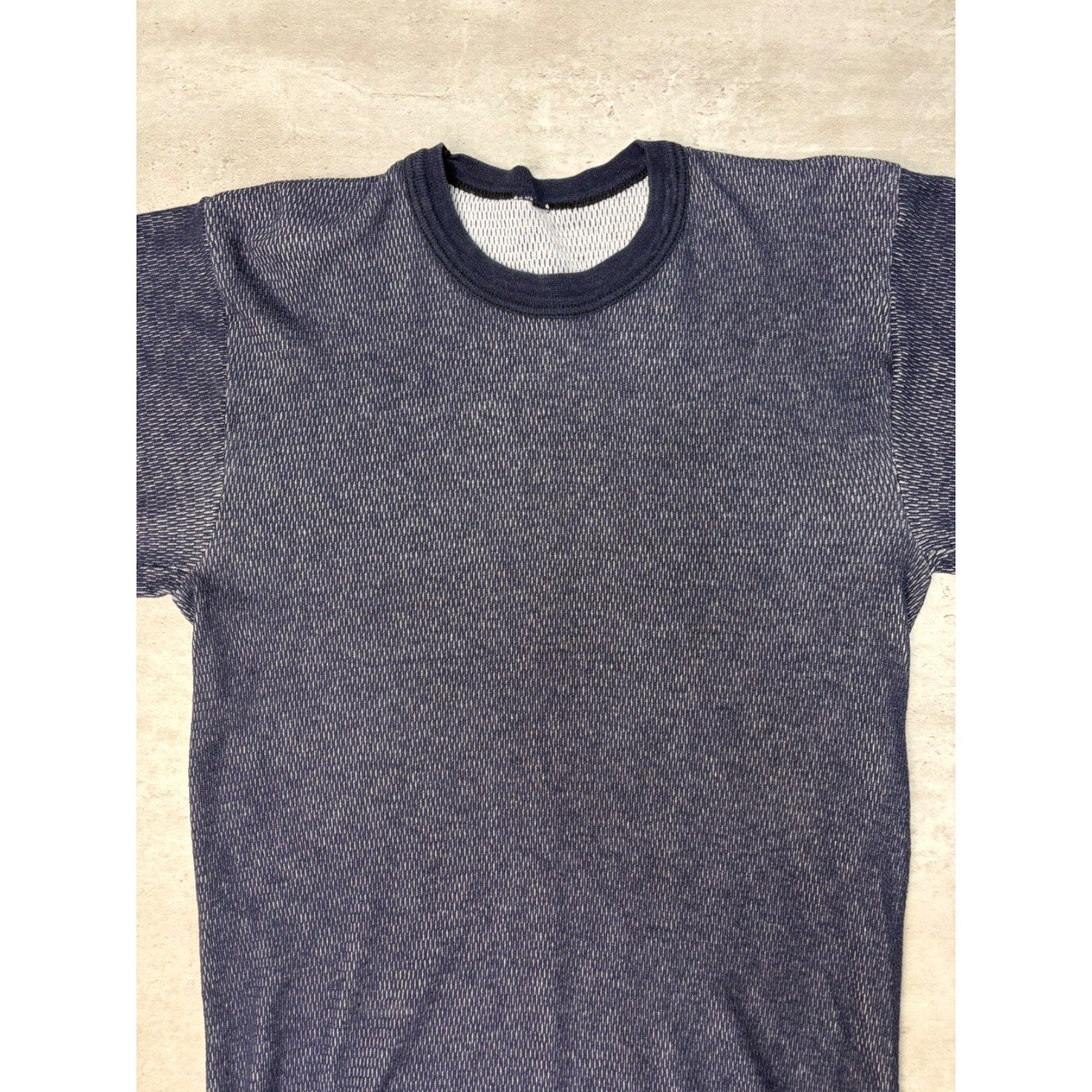 Vintage Blank Blue Thermal Waffle Print Long Sleeve T-Shirt Size Large