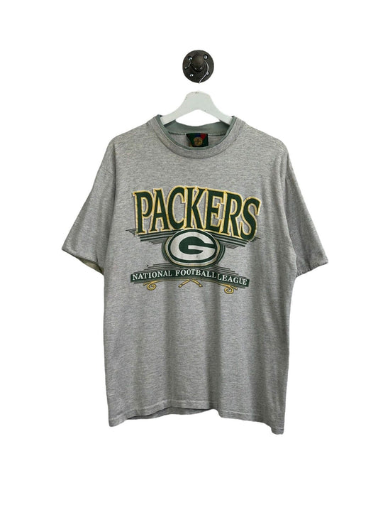 Vintage 90s Green Bay Packers NFL Logo Graphic T-Shirt Size Large Made in USA