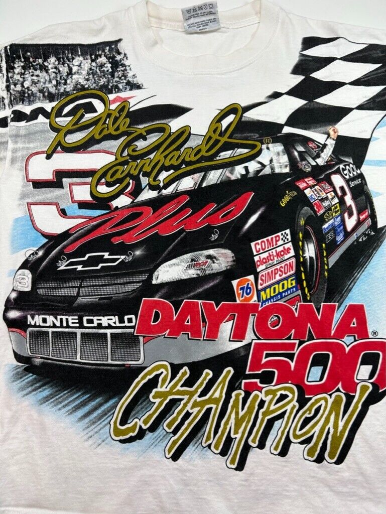 Vintage 90s Dale Earnhardt Nascar Daytona 500 Champ AOP T-Shirt Size Medium