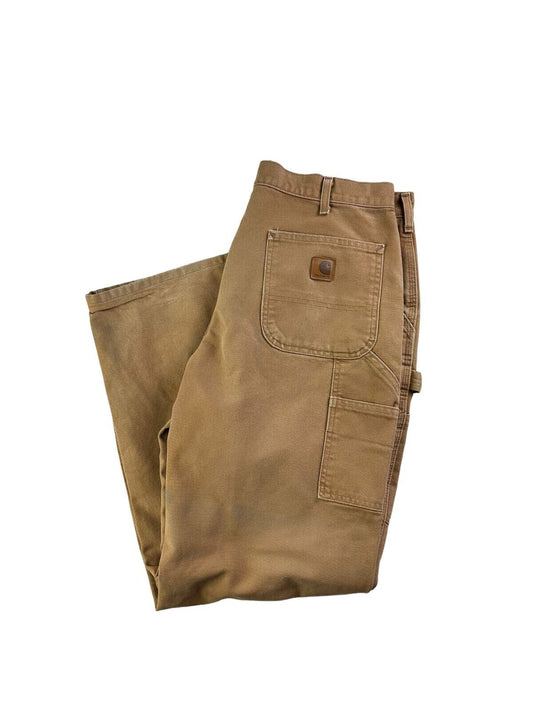 Vintage 90s Carhartt Canvas Workwear Dungaree Fit Carpenter Pants Size 36 Beige