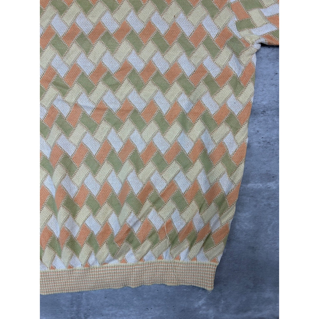 Vintage 90s Tosani Lightweight Zig Zag Print Pullover Knit Sweater Size XL