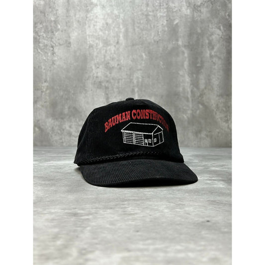 Vintage Bauman Construction Graphic Corduroy Snapback Hat OSFA