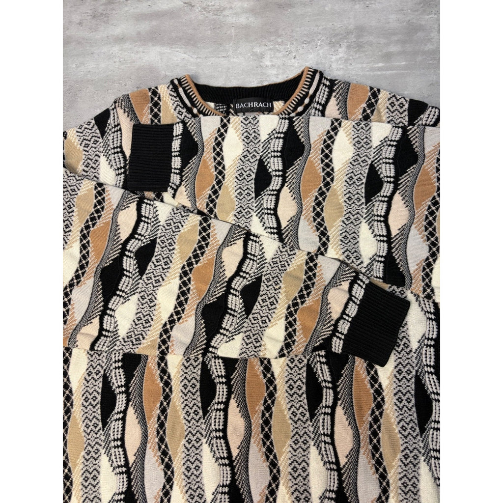 Vintage Bachrach Textured Geometric Pattern Knit Sweater Size XL