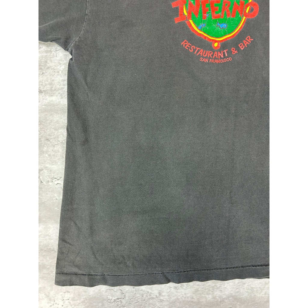 Vintage Pizza Inferno Restaurant Destination Graphic T-Shirt Size Large Black
